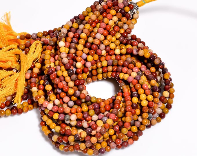 Natural Mookaite Jasper Non-Faceted Smooth Center Drilled Round Shape 4.75mm, Semi-Precious Gemstones For Jewelry Making