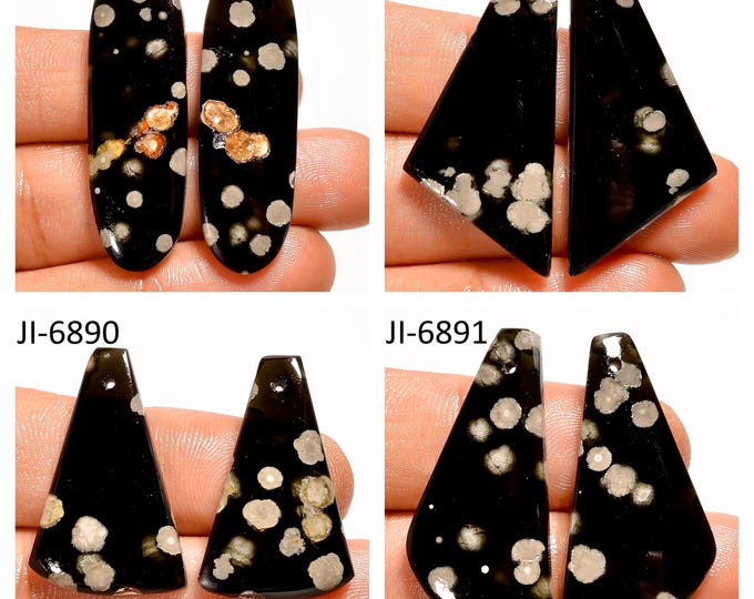 Natural Stardust Obsidian Fancy Shape Front Drilled Smooth Cabochon Matching Pairs, Semi-Precious Gemstones For Jewelry Making