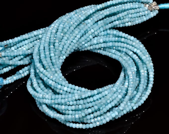 Natural Larimar Micro Faceted Center Drilled Rondelle Shape 2.90mm, Semi-Precious Gemstones For Jewelry Making