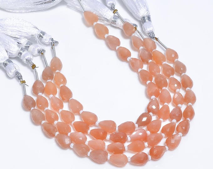 Natural Peach Moonstone Faceted Center Drilled Teardrop Shape 6mm x 8mm, Semi-Precious Gemstones For Jewelry Making