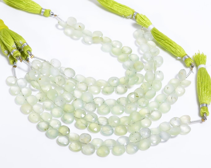 Prehnite Faceted Side Drilled Heart Shape Briolette 8.25mm, Semi-Precious Gemstones For Jewelry Making