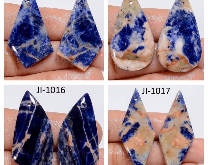 Natural Sodalite Fancy Shape Front Drilled Smooth Cabochon Matching Pairs, Semi-Precious Gemstones For Jewelry Making