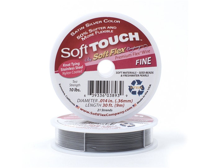 Soft Touch Satin Silver Fine Size Beading Wire, 30 Foot Spool For Jewelry Making