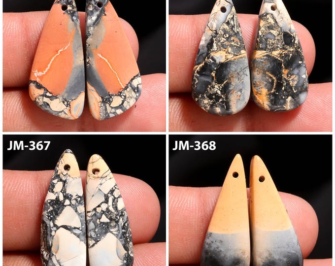 Natural Maligano Jasper Fancy Shape Front Drilled Smooth Cabochon Matching Pairs, Semi-Precious Gemstones For Jewelry Making