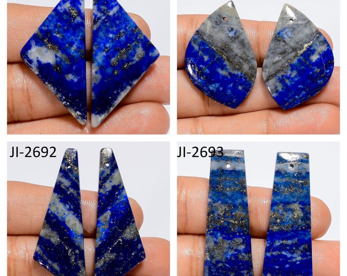 Natural Lapis Lazuli Fancy Shape Front Drilled Smooth Cabochon Matching Pairs, Semi-Precious Gemstones For Jewelry Making