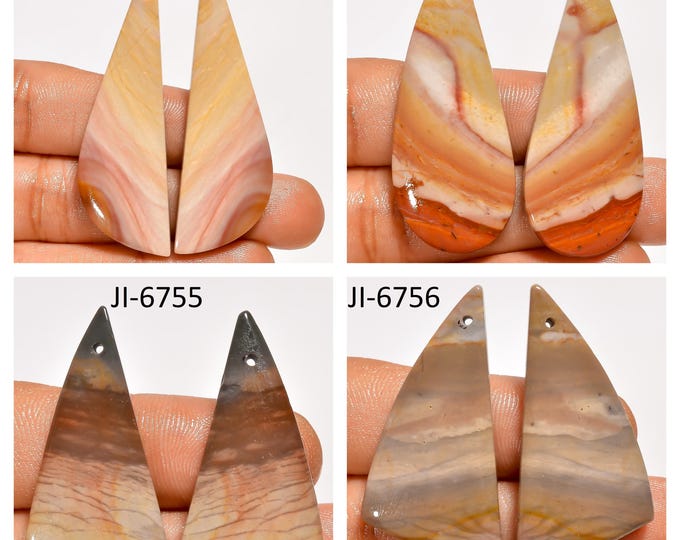 Natural Polychrome Jasper Fancy Shape Front Drilled Smooth Cabochon Matching Pairs, Semi-Precious Gemstones For Jewelry Making