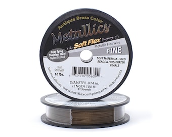 Soft Flex Antique Brass Color Fine .014 Inch Diameter Size, 21 Strands Beading Wire, 100 Foot Spool For Jewelry Making