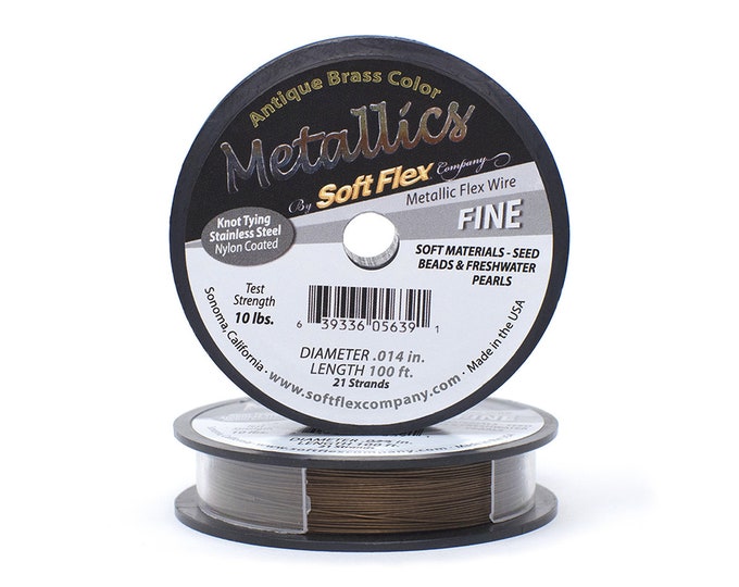 Soft Flex Antique Brass Color Fine Size Beading Wire, 100 Foot Spool For Jewelry Making