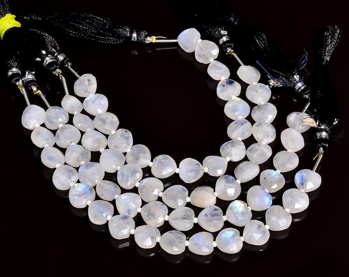 Natural Rainbow Moonstone Faceted Center Drilled Heart Shape 10.25mm, Semi-Precious Gemstones For Jewelry Making