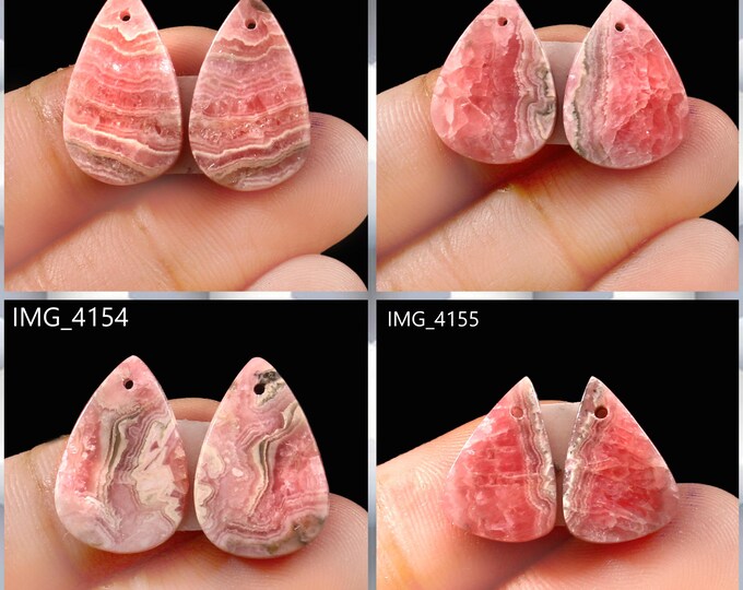 Natural Rhodochrosite Fancy Shape Front Drilled Smooth Cabochon Matching Pairs, Semi-Precious Gemstones For Jewelry Making