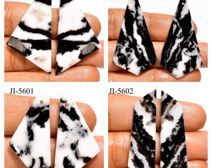 Natural Zebra Jasper Fancy Shape Front Drilled Smooth Cabochon Matching Pairs, Semi-Precious Gemstones For Jewelry Making