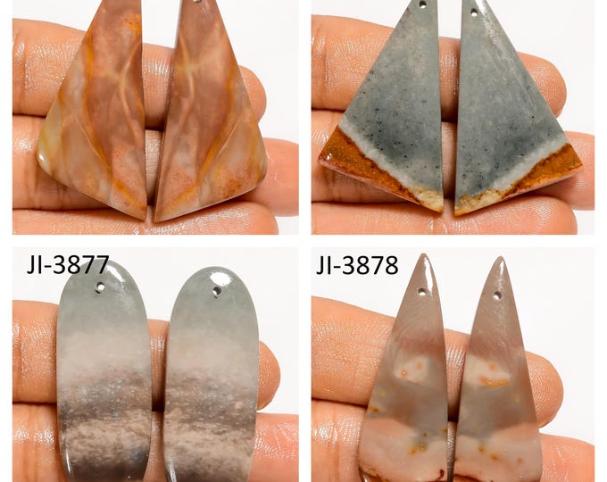 Natural Polychrome Jasper Fancy Shape Front Drilled Smooth Cabochon Matching Pairs, Semi-Precious Gemstones For Jewelry Making