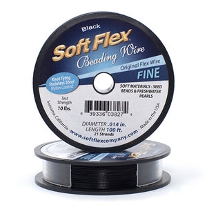 Soft Flex Black Color Fine .014 Inch Diameter Size Beading Wire, 100 Foot Spool For Jewelry Making