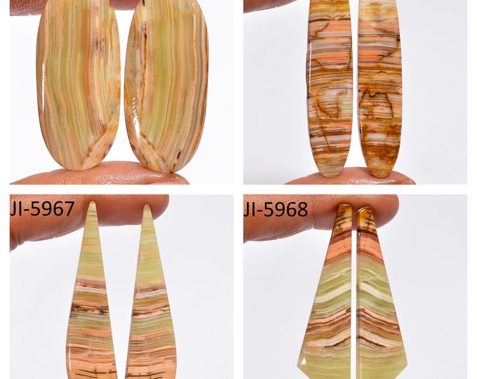 Natural Banded Calcite Fancy Shape Un-Drilled Smooth Cabochon Matching Pairs, Semi-Precious Gemstones For Jewelry Making