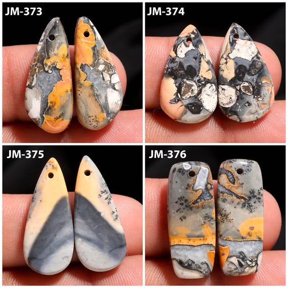 Natural Maligano Jasper Fancy Shape Front Drilled Smooth Cabochon Matching Pairs, Semi-Precious Gemstones For Jewelry Making