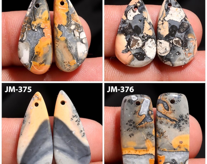 Natural Maligano Jasper Fancy Shape Front Drilled Smooth Cabochon Matching Pairs, Semi-Precious Gemstones For Jewelry Making