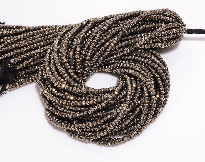 Natural Pyrite Micro Faceted Center Drilled Rondelle Shape 3.50mm, Semi-Precious Gemstones For Jewelry Making
