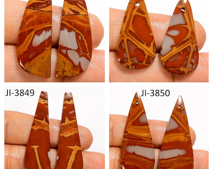 Natural Noreena Jasper Fancy Shape Front Drilled Smooth Cabochon Matching Pairs, Semi-Precious Gemstones For Jewelry Making