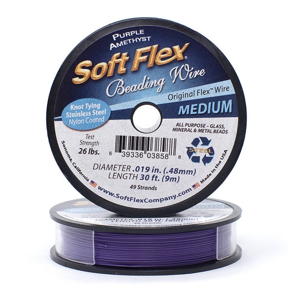 Soft Flex Purple Amethyst Color Medium Size Beading Wire, 30 Foot Spool For Jewelry Making