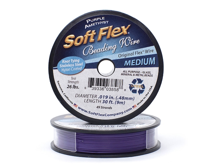 Soft Flex Purple Amethyst Color Medium Size Beading Wire, 30 Foot Spool For Jewelry Making