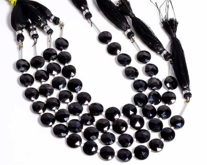 Natural Black Spinel Faceted Center Drilled Coin Shape 10mm, Semi-Precious Gemstones For Jewelry Making