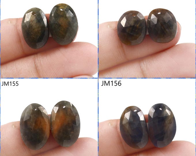 Natural Sapphire Fancy Shape Front Drilled Faceted Rose Cut Matching Pairs, Precious Gemstones For Jewelry Making