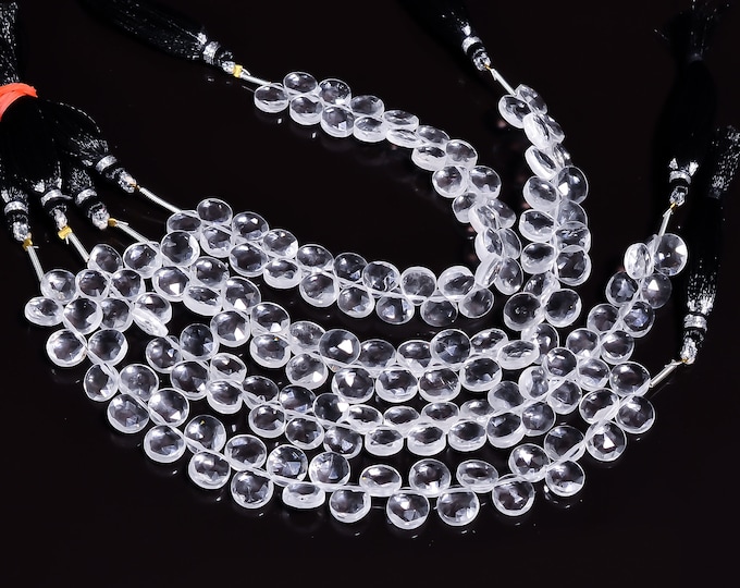 Crystal Quartz Faceted Side Drilled Heart Shape Briolette 8.50mm, Semi-Precious Gemstones For Jewelry Making