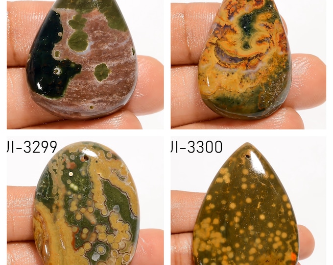 Natural Ocean Jasper Fancy Shape Front Drilled Smooth Cabochon Single Pieces, Semi-Precious Gemstones For Jewelry Making