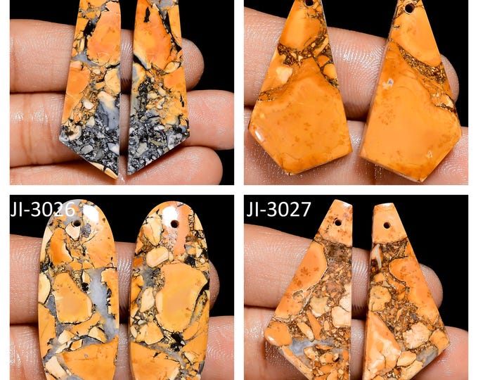 Natural Maligano Jasper Fancy Shape Front Drilled Smooth Cabochon Matching Pairs, Semi-Precious Gemstones For Jewelry Making