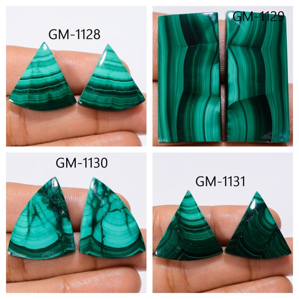 Natural Malachite Fancy Shape Un-Drilled Cabochon Matching Pairs, Semi-Precious Gemstones For Jewelry Making