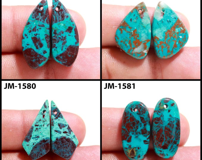 Natural Chrysocolla Fancy Shape Front Drilled Smooth Cabochon Matching Pairs, Semi-Precious Gemstones For Jewelry Making