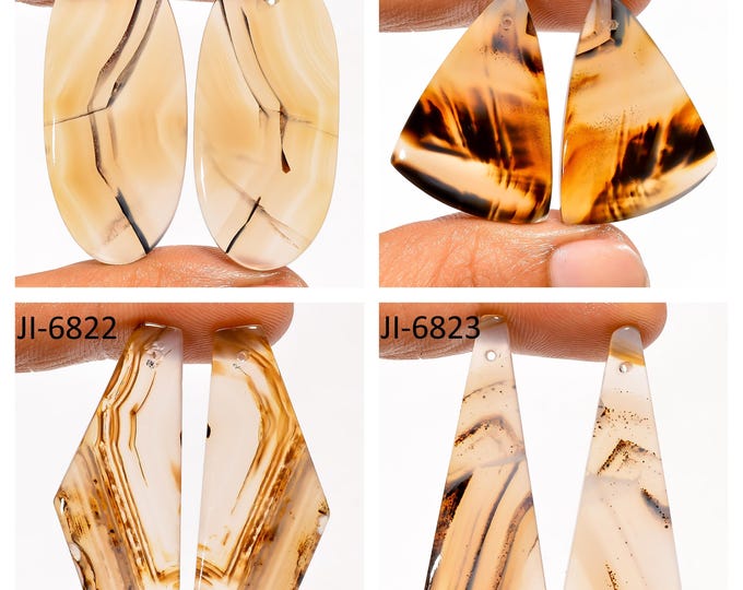 Natural Montana Agate Fancy Shape Front Drilled Smooth Cabochon Matching Pairs, Semi-Precious Gemstones For Jewelry Making