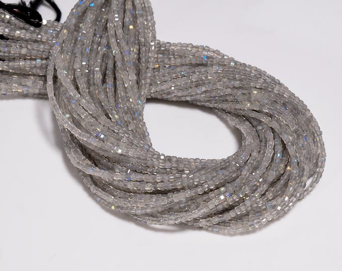 Natural Labradorite Faceted Center Drilled Cube Shape 2.50mm, Semi-Precious Gemstones For Jewelry Making