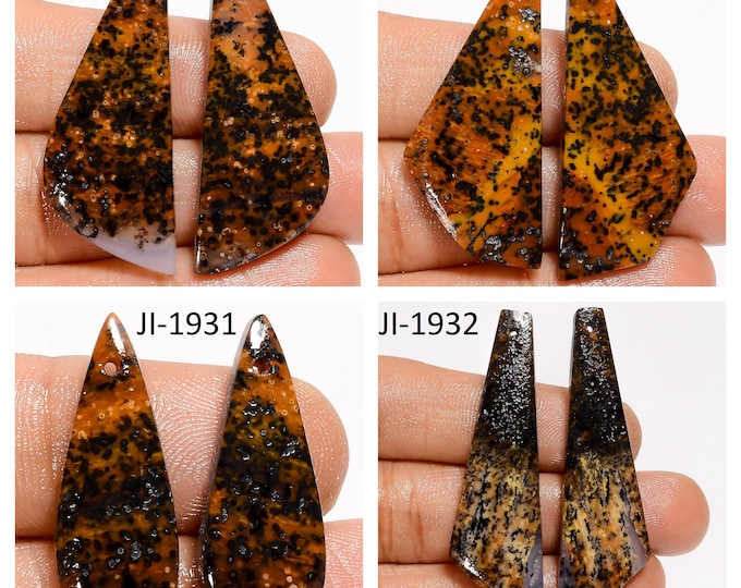 Natural Honey Dendrite Agate Fancy Shape Front Drilled Smooth Cabochon Matching Pairs, Semi-Precious Gemstones For Jewelry Making