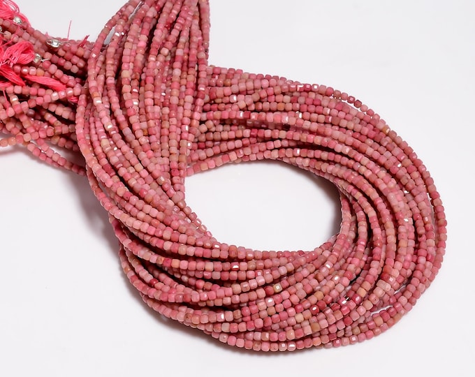 Natural Rhodonite Faceted Center Drilled Cube Shape 2.40mm, Semi-Precious Gemstones For Jewelry Making