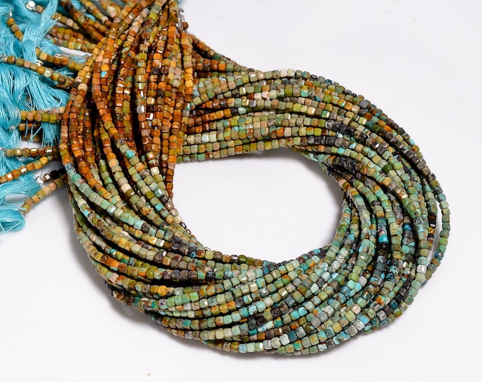 Natural Turquoise Multi Color Faceted Center Drilled Cube Shape 2.40mm, Semi-Precious Gemstones For Jewelry Making