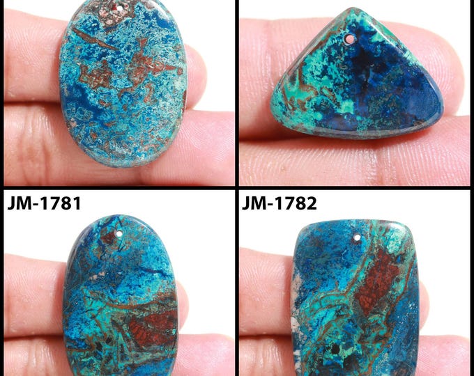 Natural Azurite Fancy Shape Front Drilled Smooth Cabochon Single Pieces, Semi-Precious Gemstones For Jewelry Making