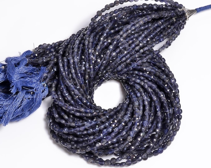 Natural Iolite Faceted Center Drilled Coin Shape 4mm, Semi-Precious Gemstones For Jewelry Making