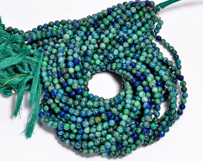 Natural Azurite Non-Faceted Smooth Center Drilled Round Shape 4.75mm, Semi-Precious Gemstones For Jewelry Making