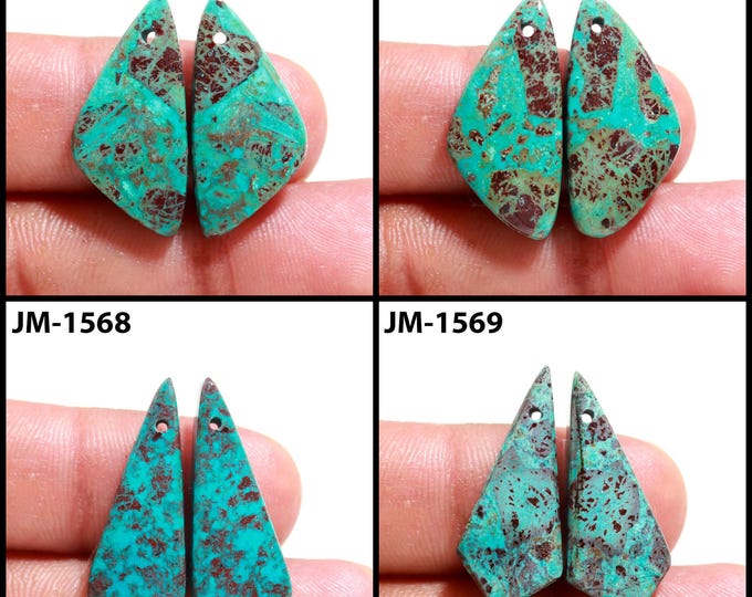 Natural Chrysocolla Fancy Shape Front Drilled Smooth Cabochon Matching Pairs, Semi-Precious Gemstones For Jewelry Making