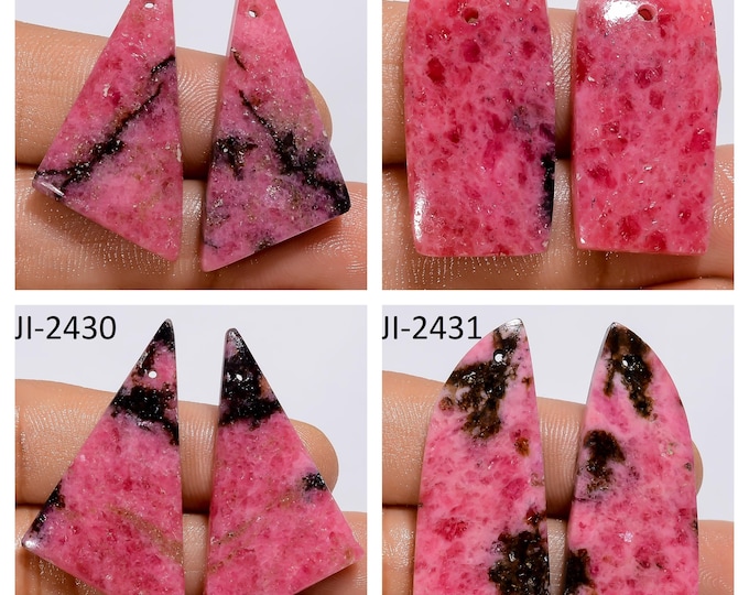 Natural Rhodonite Fancy Shape Front Drilled Smooth Cabochon Matching Pairs, Semi-Precious Gemstones For Jewelry Making