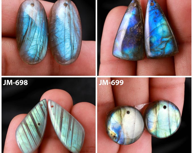 Natural Labradorite Fancy Shape Front Drilled Smooth Cabochon Matching Pairs, Semi-Precious Gemstones For Jewelry Making