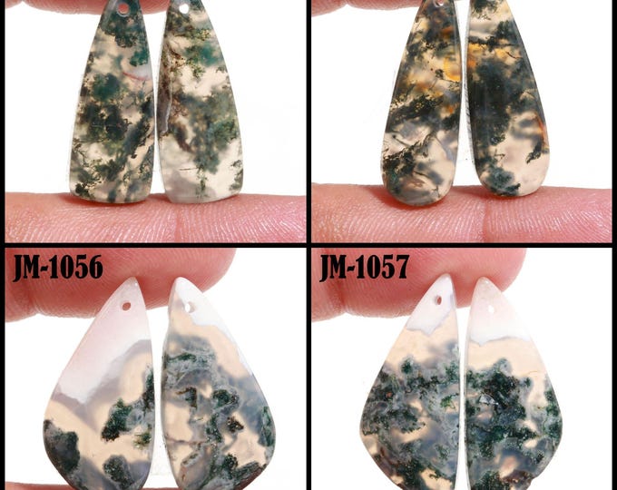 Natural Moss Agate Fancy Shape Front Drilled Smooth Cabochon Matching Pairs, Semi-Precious Gemstones For Jewelry Making