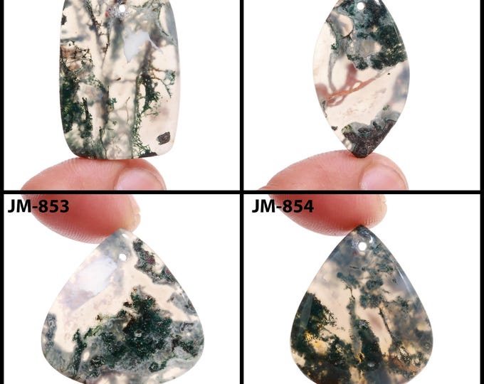 Natural Moss Agate Fancy Shape Front Drilled Smooth Cabochon Single Pieces, Semi-Precious Gemstones For Jewelry Making