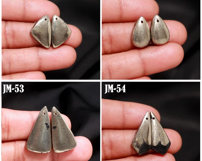 Natural Pyrite Fancy Shape Front Drilled Smooth Cabochon Matching Pairs, Semi-Precious Gemstones For Jewelry Making