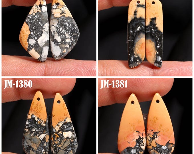 Natural Maligano Jasper Fancy Shape Front Drilled Smooth Cabochon Matching Pairs, Semi-Precious Gemstones For Jewelry Making