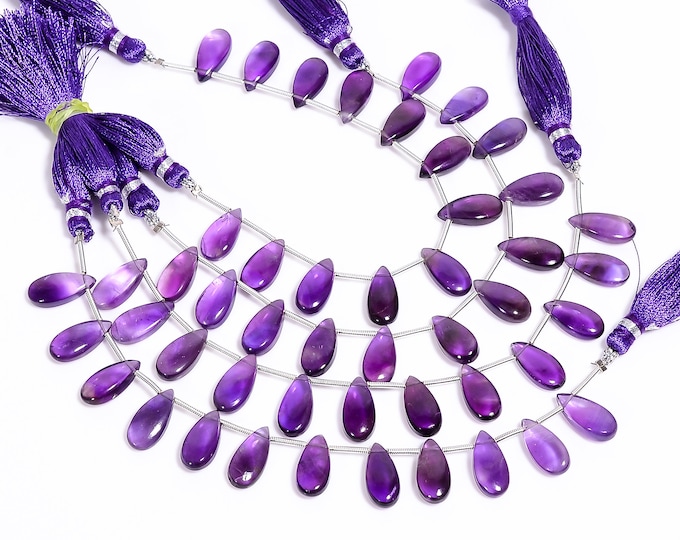 Amethyst Non-Faceted Smooth Side Drilled Pear Shape Briolette 7mm x 14mm, Semi-Precious Gemstones For Jewelry Making