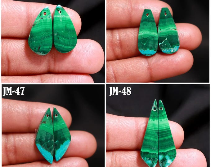 Natural Malachite Fancy Shape Front Drilled Smooth Cabochon Matching Pairs, Semi-Precious Gemstones For Jewelry Making