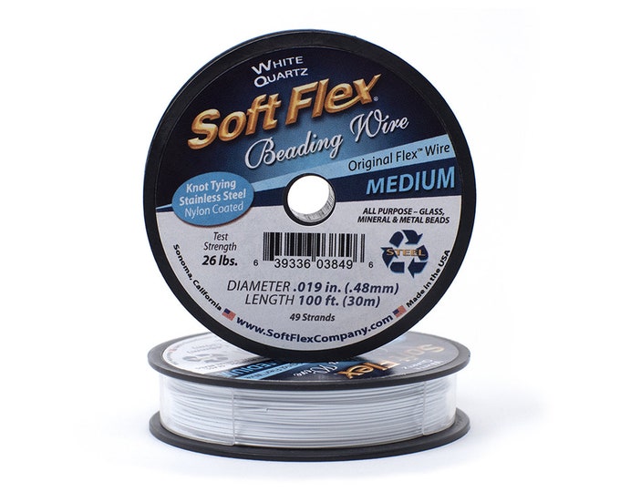 Soft Flex White Medium Size Beading Wire, 100 Foot Spool For Jewelry Making