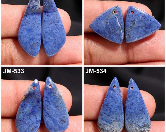 Natural Dumortierite Fancy Shape Front Drilled Smooth Cabochon Matching Pairs, Semi-Precious Gemstones For Jewelry Making